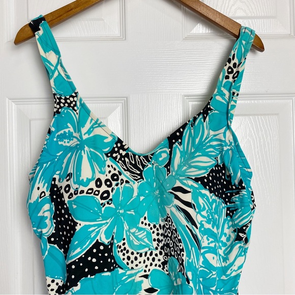 Maxine of Hollywood One-Piece Skirted Swimsuit in Blue Floral Print - Picture 2 of 10